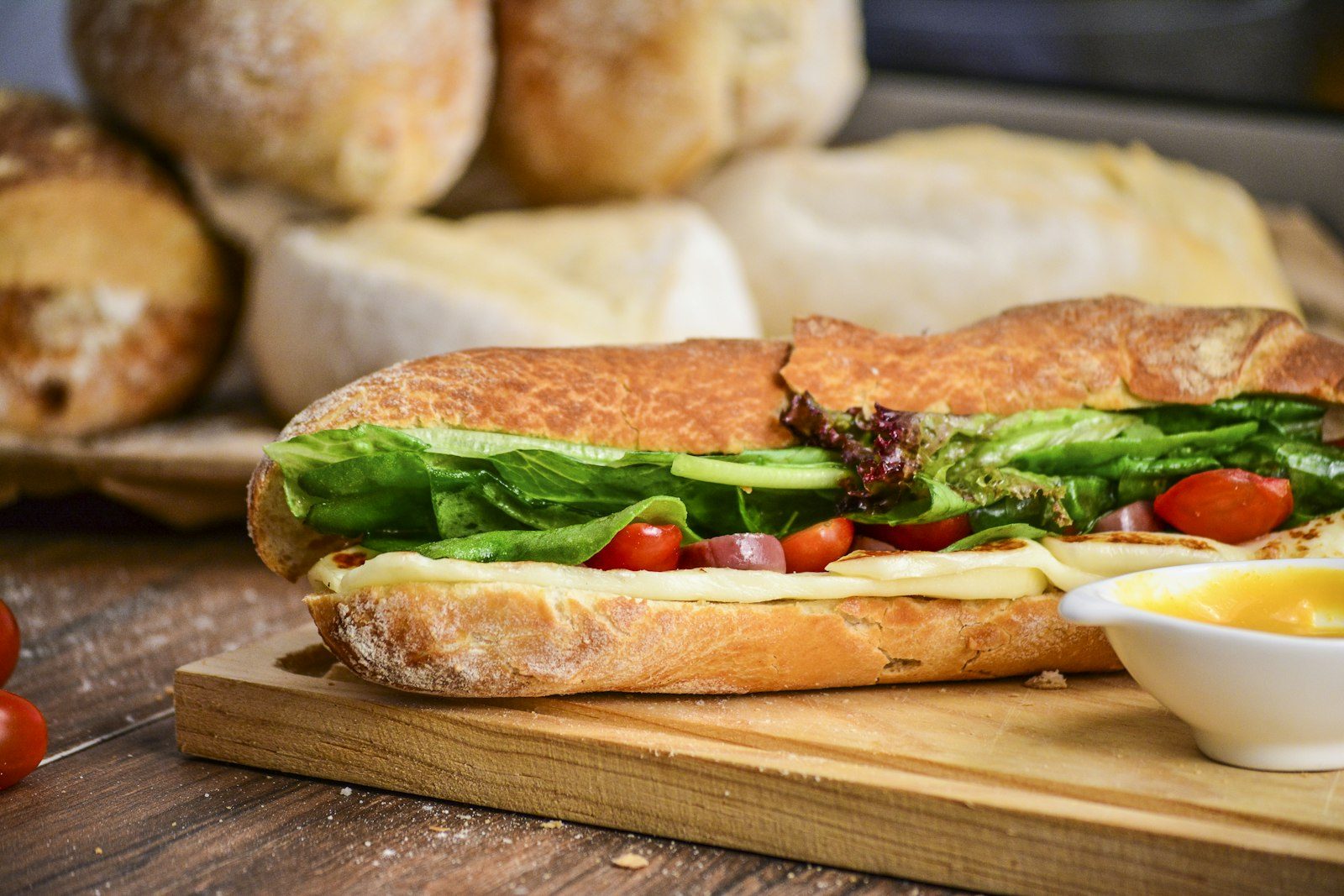Sub sandwich on a cutting board at Sammie's Sub Shop in Blairsville, GA
